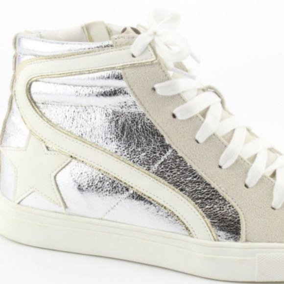 Silver Metallic Hi Top Star Sneakers - Picture 2 of 9